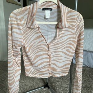 Caution To The Wind Cream and Tan Zebra Button-Down Shirt
